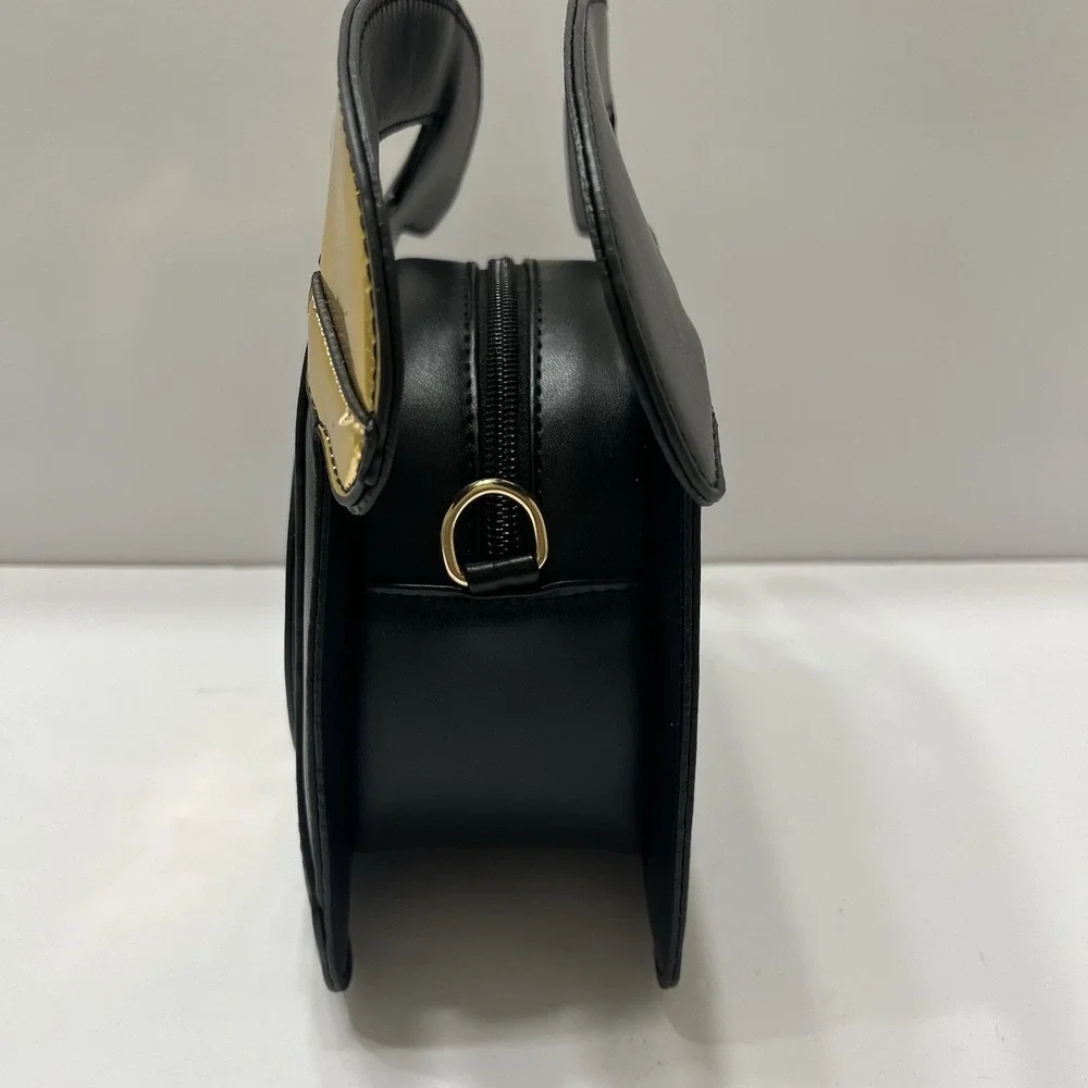 Retro Telephone Handbag Black Gold Crossbody Detachable Strap Gold Hardware 9x10